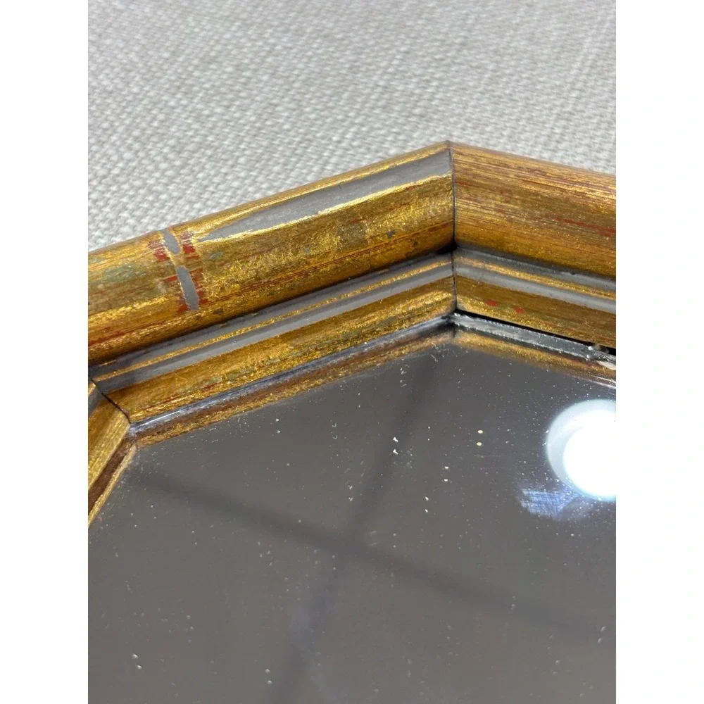 Octagon Bamboo Style Wall Mirror Decor with Brass/Gold Frame 6.5
